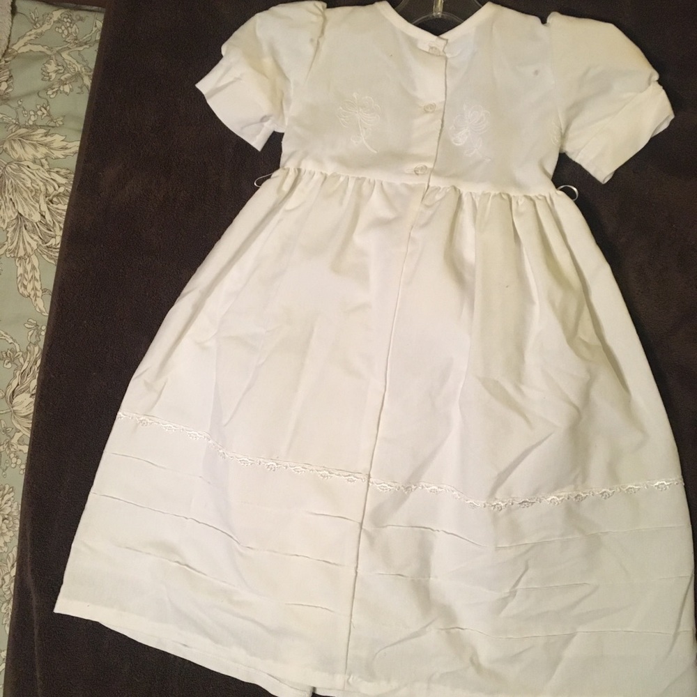 Little girl’s white dress, bonnet and cape